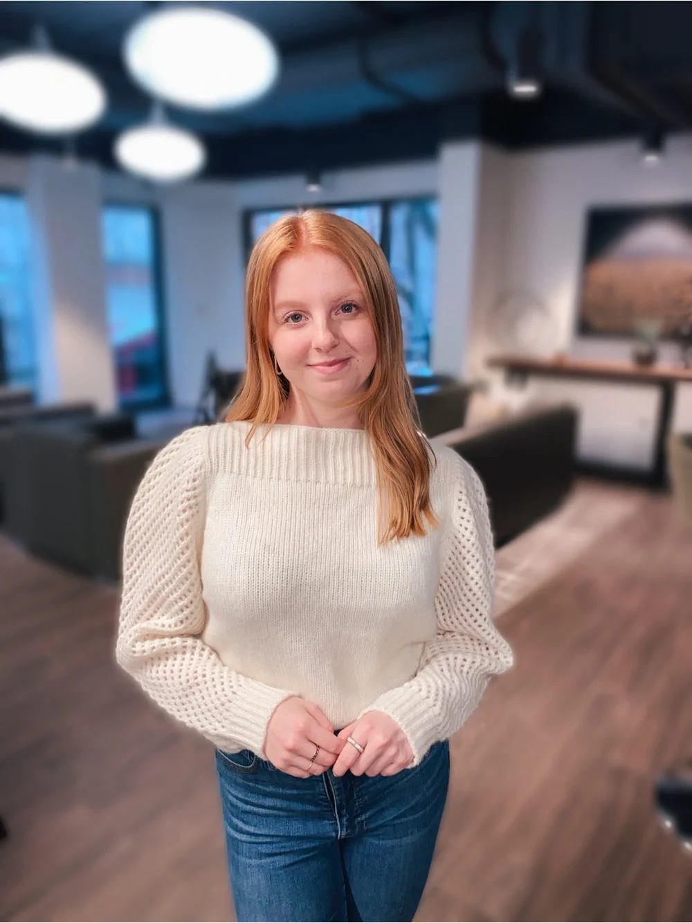LoveShackFancy Cream Open-Knit Puff Sleeve Sweater